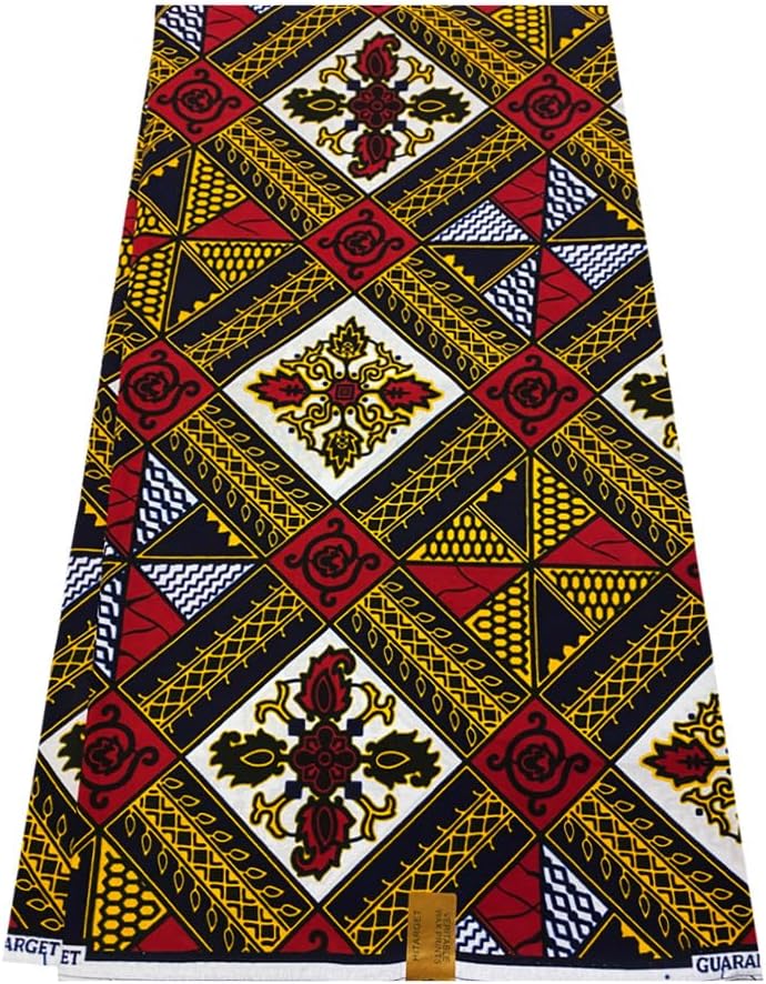 -African Ankara Wrapper Wax Print Fabrics -Red, Blue,Black,Yellow-Gold,White- Sell by 6 Yards-100% Cotton- for Dresses