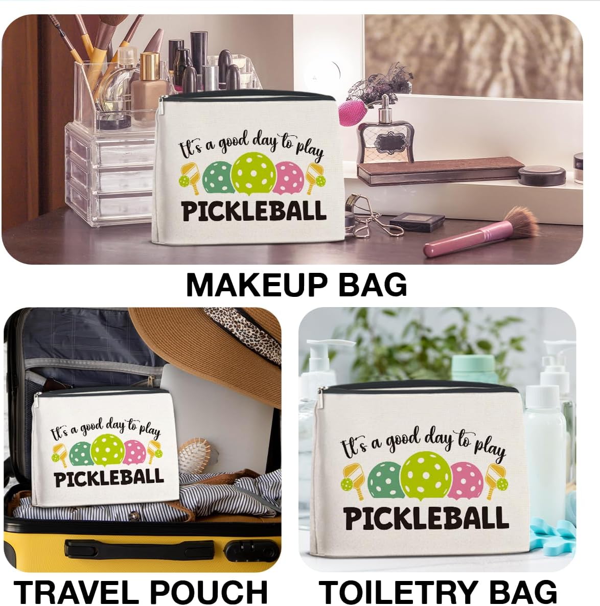 Pickleball Gifts Cosmetic Bag - Pickleball Accessories Zipper Makeup Pouch Small Makeup Bag (1Pcs) - Image 6