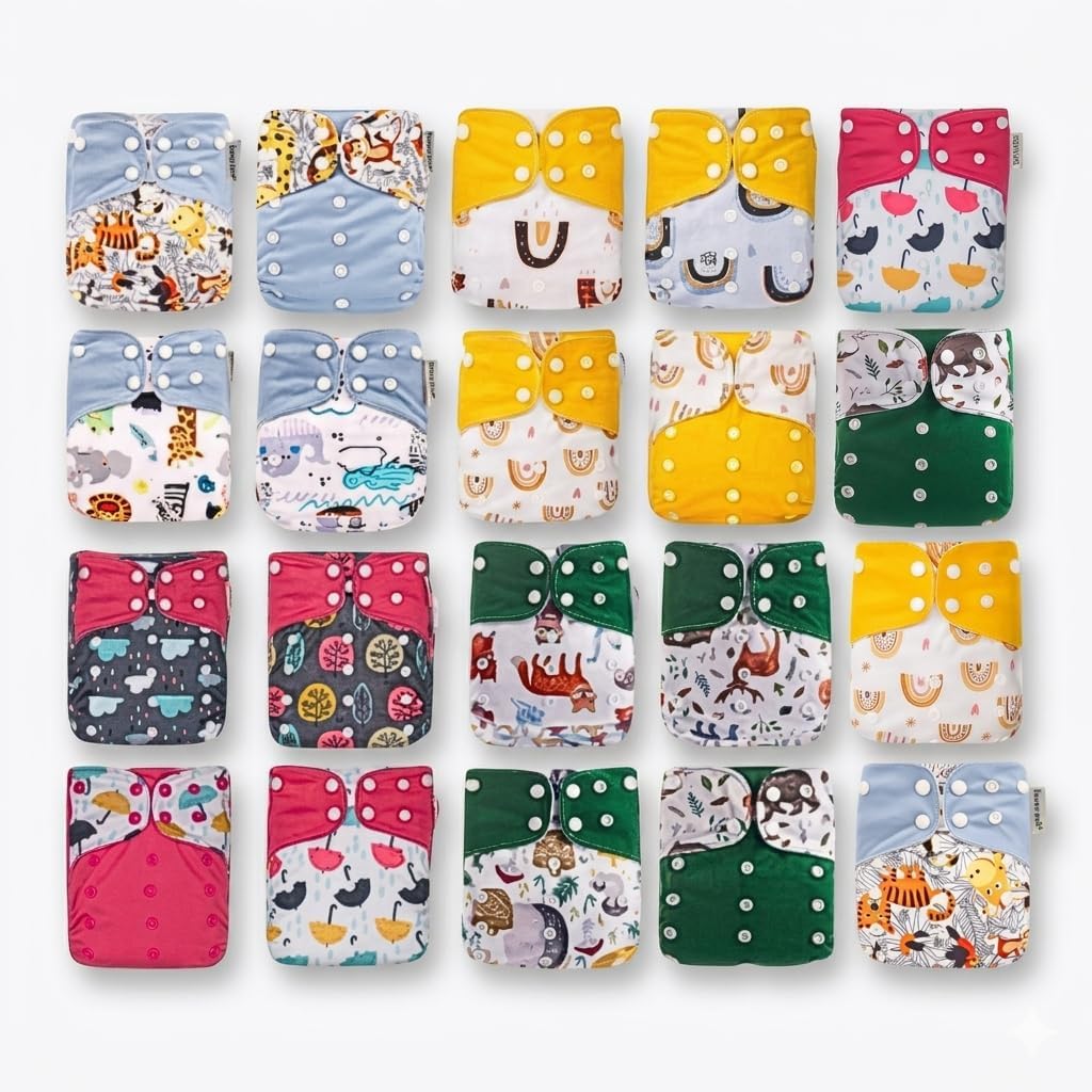 KaWaii Baby 20 One Size Printed Snap Pocket Cloth Diaper Shells, Waterproof Washable Adjustable Use with Diaper Inserts Prefold or Fitted