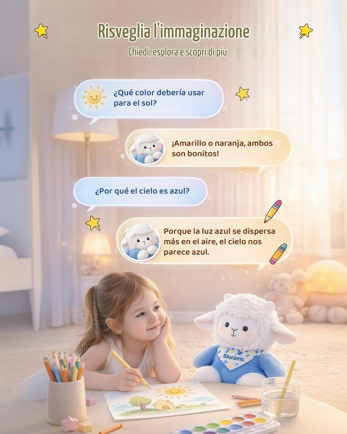 blurams Peluche Interattivo AI, Animali Giocattolo per Bambini 3–8 Anni con Chat Vocale, Controllo tramite App, Memoria e Report Giornaliero, Compagno Educativo ed Emotivo, Idee Regalo Natale 2026