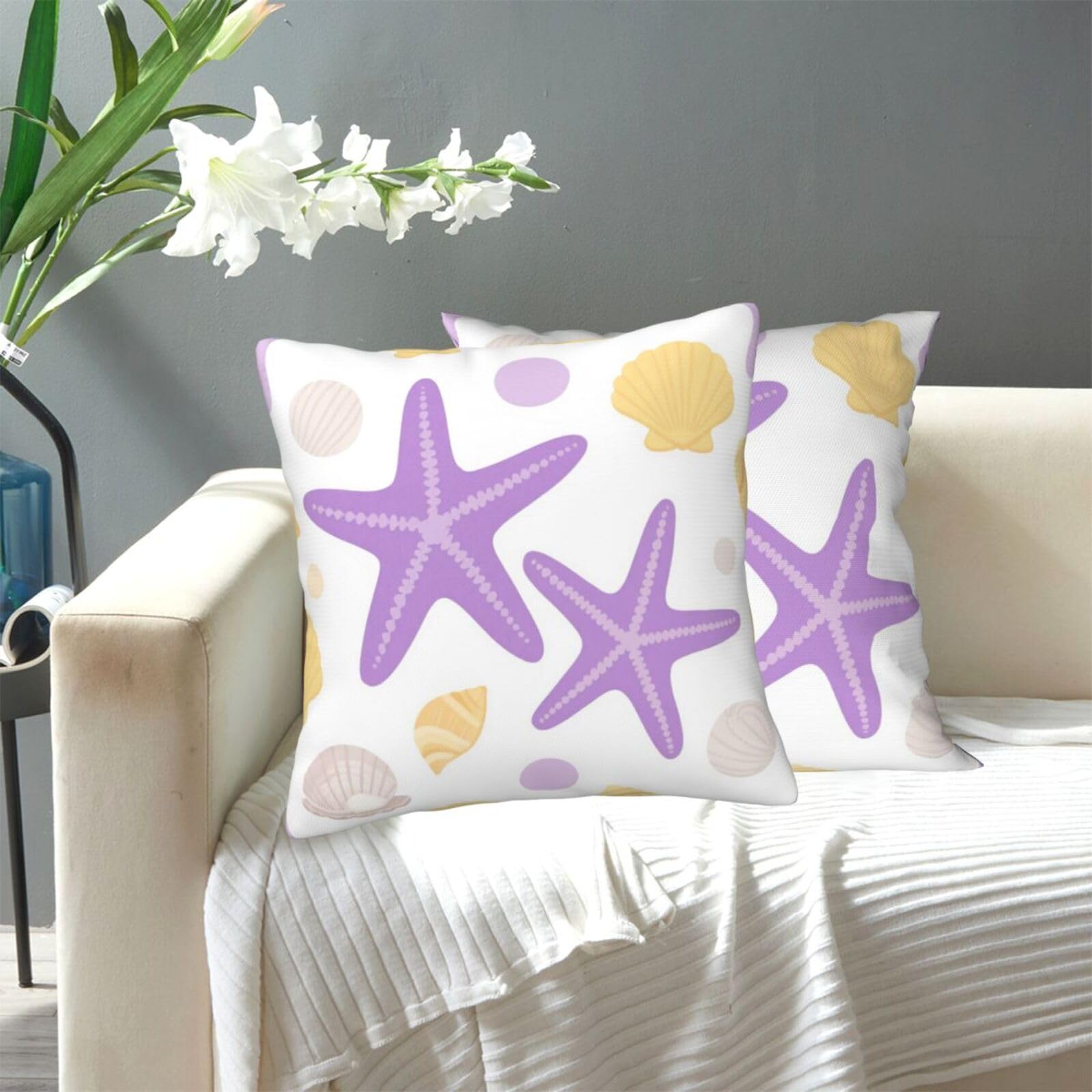FekiLoot Decorative Throw Pillow Covers Modern Farmhouse Pillowcase Double Sided Cozy Cushion Cover for Sofa Couch Bed 18"X18" Starfish Seashell
