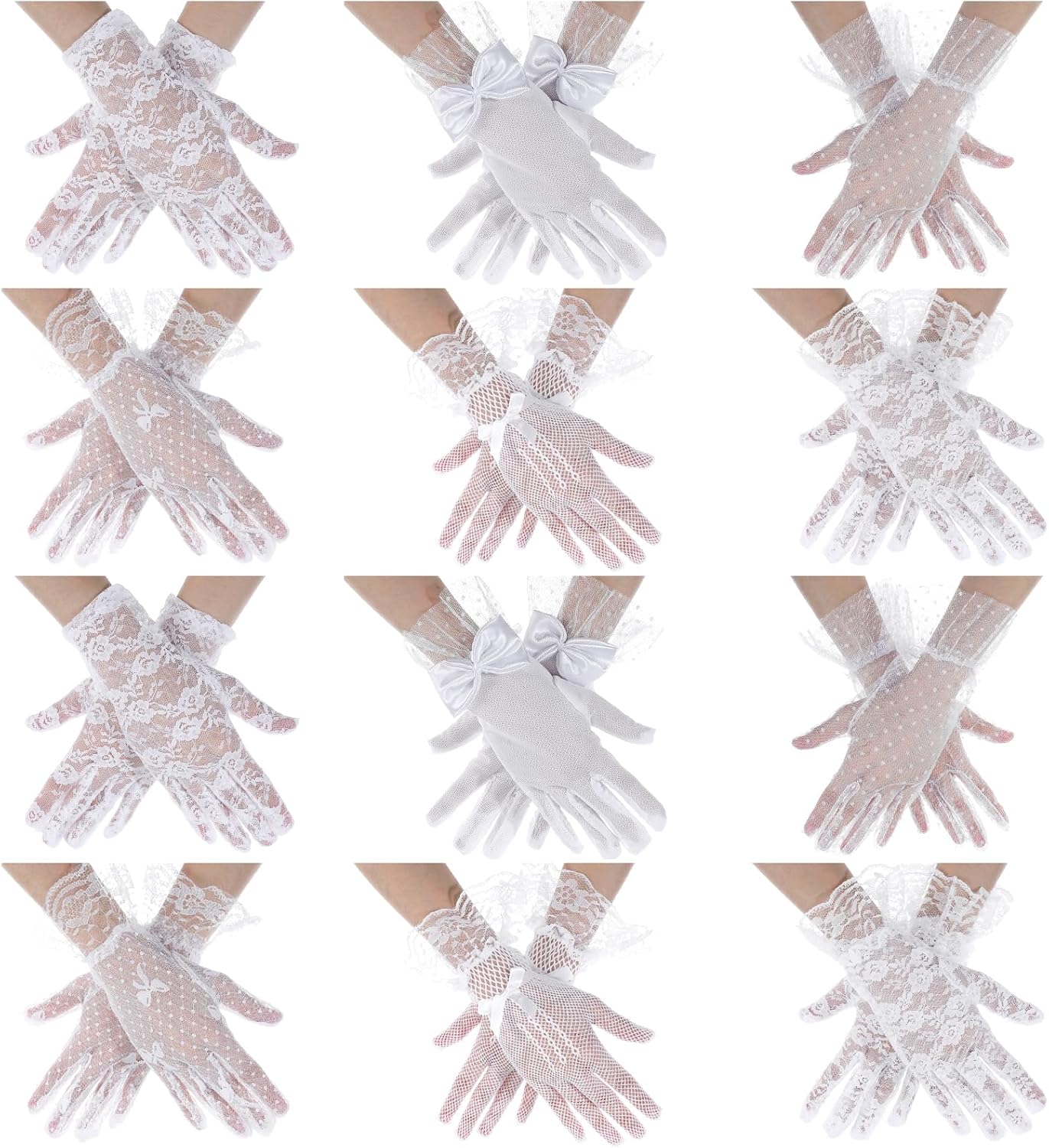 12 Pairs Lace Gloves Women Tea Party Vintage Elegant Short Glove for Dressy Women Wedding Hoiday Party