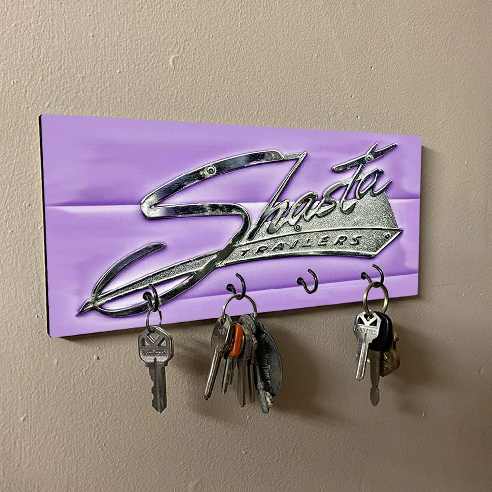 Brotherhood 1970's Shasta Travel Trailers Emblem Purple Design Key Holder Organizer Wall Mount Rack for Holders The Home Keys Ring Decorative Hangers Decor Hook Hanger