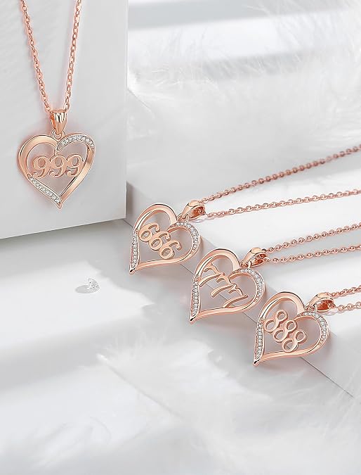 INFUSEU Trendy Everyday Necklaces 888 Angel Number Trending Gifts for Women Teens Teenagers Teenage Sterling Silver 925 Heart Jewelry Rose Gold Pendant Cute Aesthetic Accessories