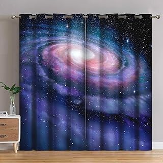 Jekeno Galaxy Space Blackout Curtains Starry Sky Outer Space Ocean Universe Print Grommet Window Drapes Galaxy Decor for Kids Bedroom Living Room 2 Panel Set, 52