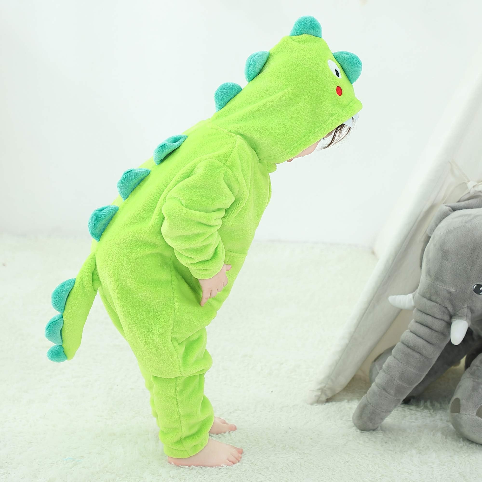 LOLANTA Costume da dinosauro per bambini, tuta in Pile felpa con cappuccio