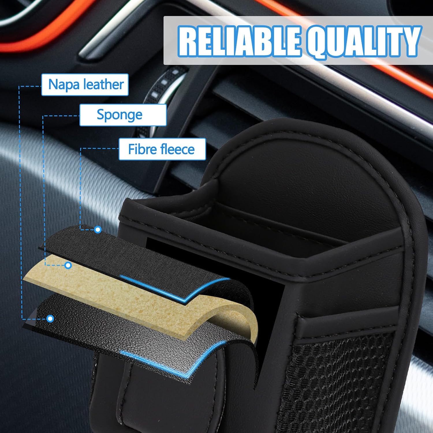Hovom Car Vent Storage Organizer, Leather Air Vent Pouch Pocket, Multifunctional Vehicle Storage Box Hanging Bag for Sunglasses, Phone, Keys, Lipstick, Small Items, Car Accessories (with Clip)