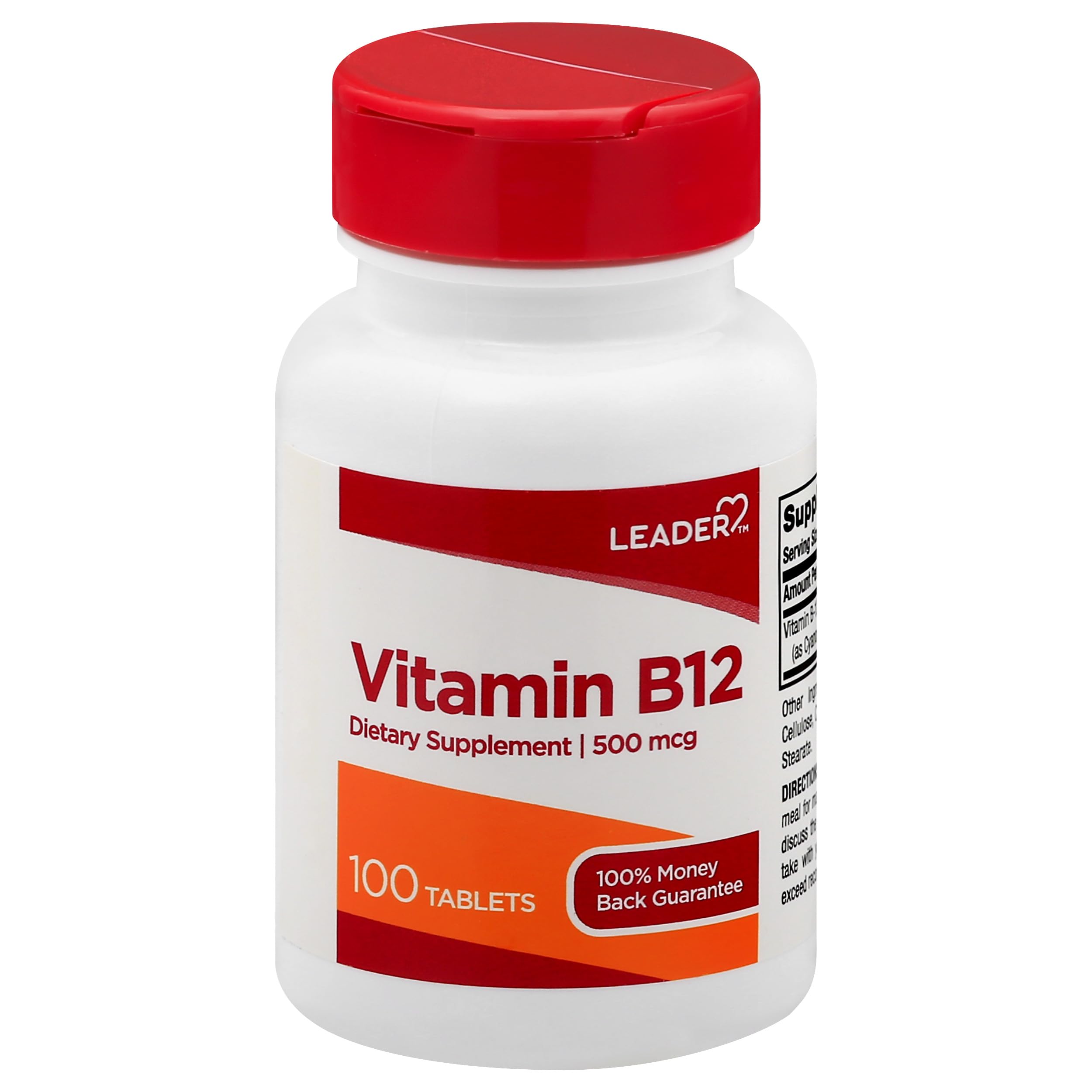 Leader Vitamin B-12 500MCG Tablets 100 Ct. Boosts Energy & Supports Nerve Function