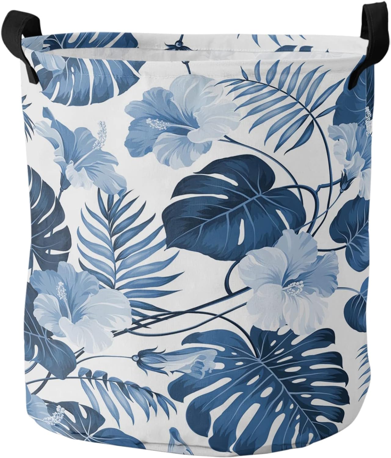 Palm Leaves Flowers Blue Laundry Basket Accessories Folding Baskets for Organizing for Dirty Clothes (Color : Blue, Size : 42x44cm)