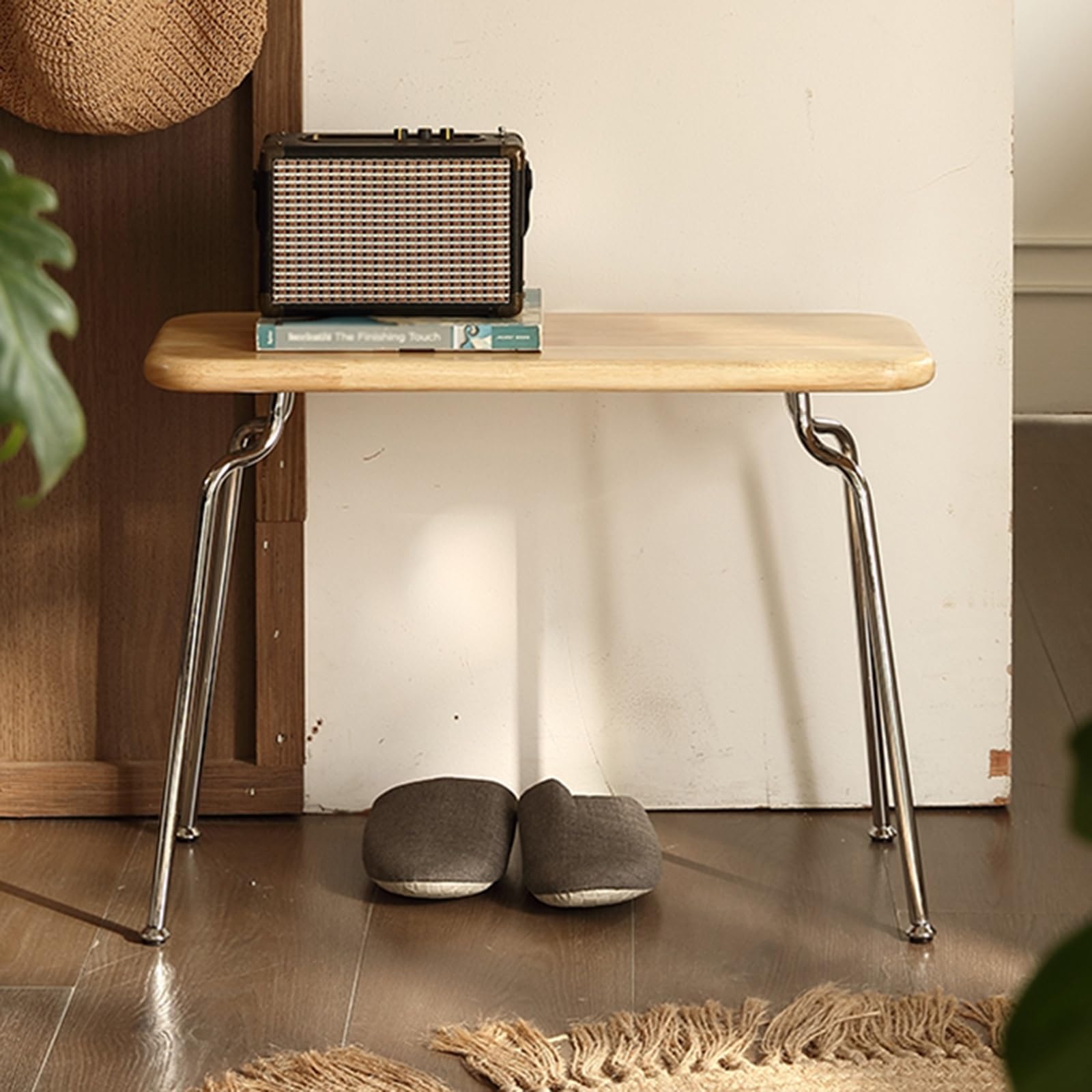Banco de madera con patas de metal para cocina y asiento de pasillo moderno