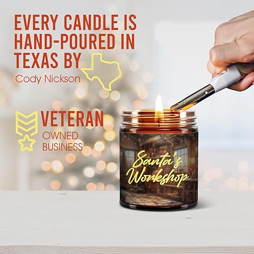 Miniatura 5 de Fantaswick Christmas Candle Santa's Workshop  Perfumada con cuero, bálsamo, bayas, canela y menta  Vela de cera de soja de coco 100% natural  Tarro