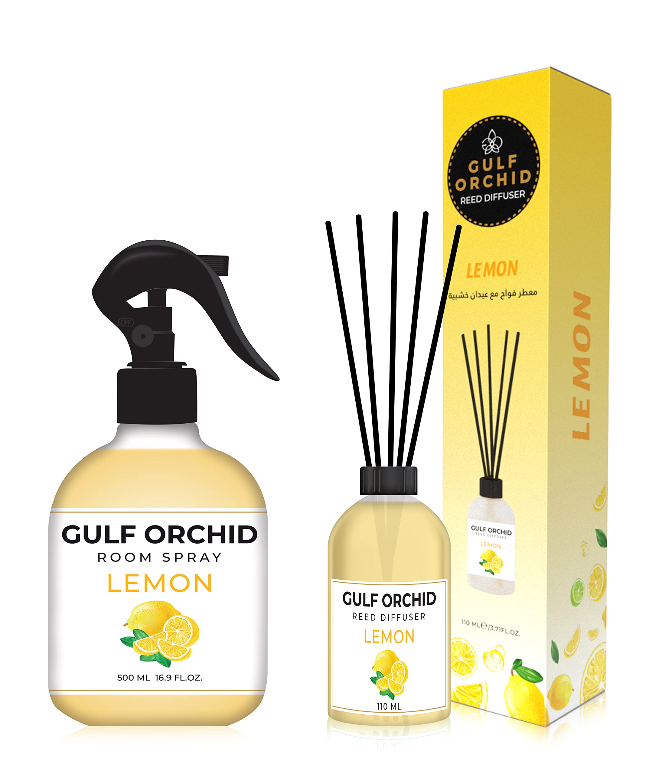 Lemon Reed Diffuser (110ml) and Room Spray (500ml) Fragrance Set For Home And Office