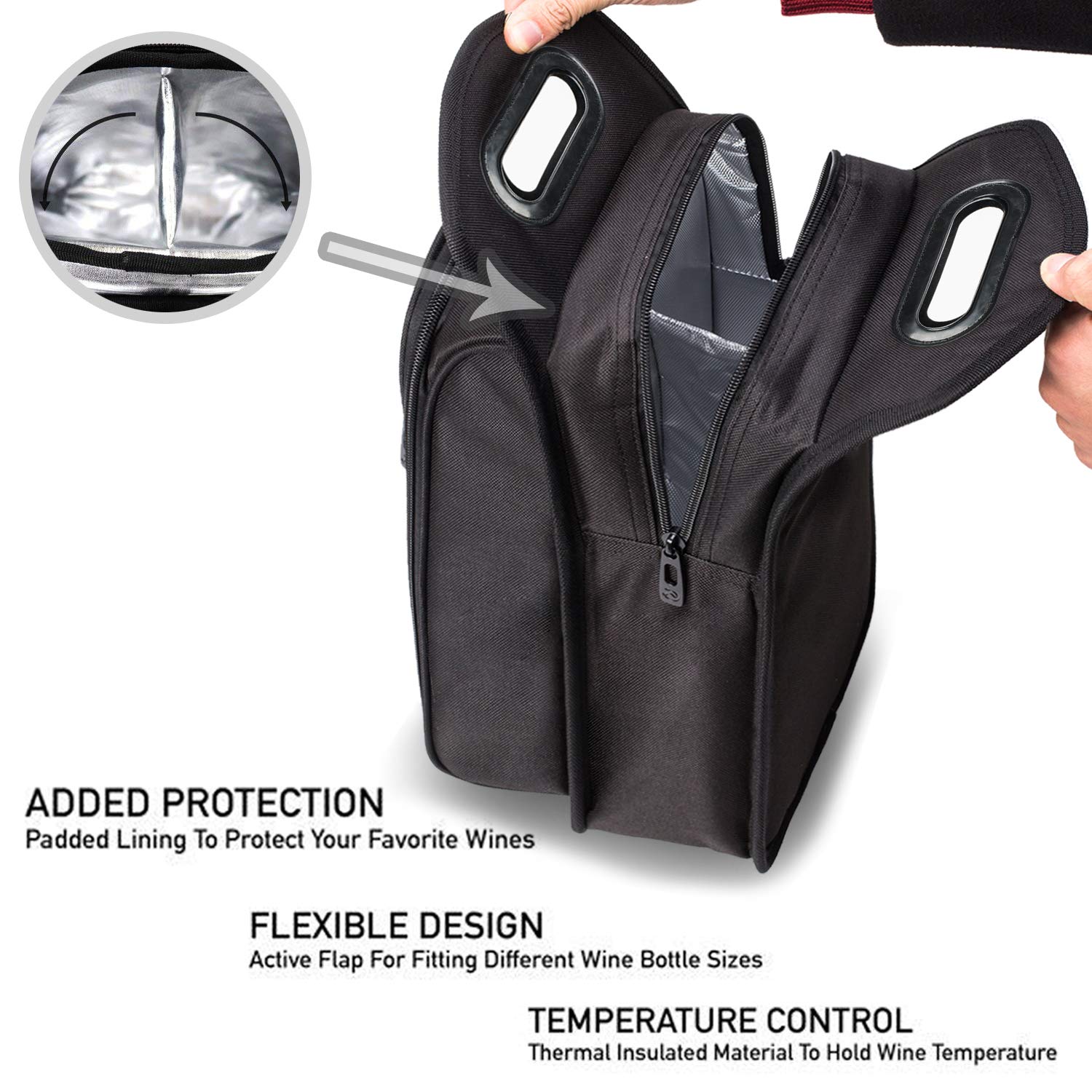 ALLCAMP OUTDOOR GEAR Bolsa de Viaje para Vino, Bolsa térmica con Aislamiento para Vino, 2 Botellas de Vino, Dos Juegos de vajilla para Picnic