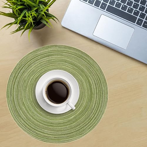 Miniatura 6 de Juego de 4 manteles individuales redondos trenzados, de algodón para mesa redonda de 15 pulgadas para el hogar, boda, fiesta (verde)