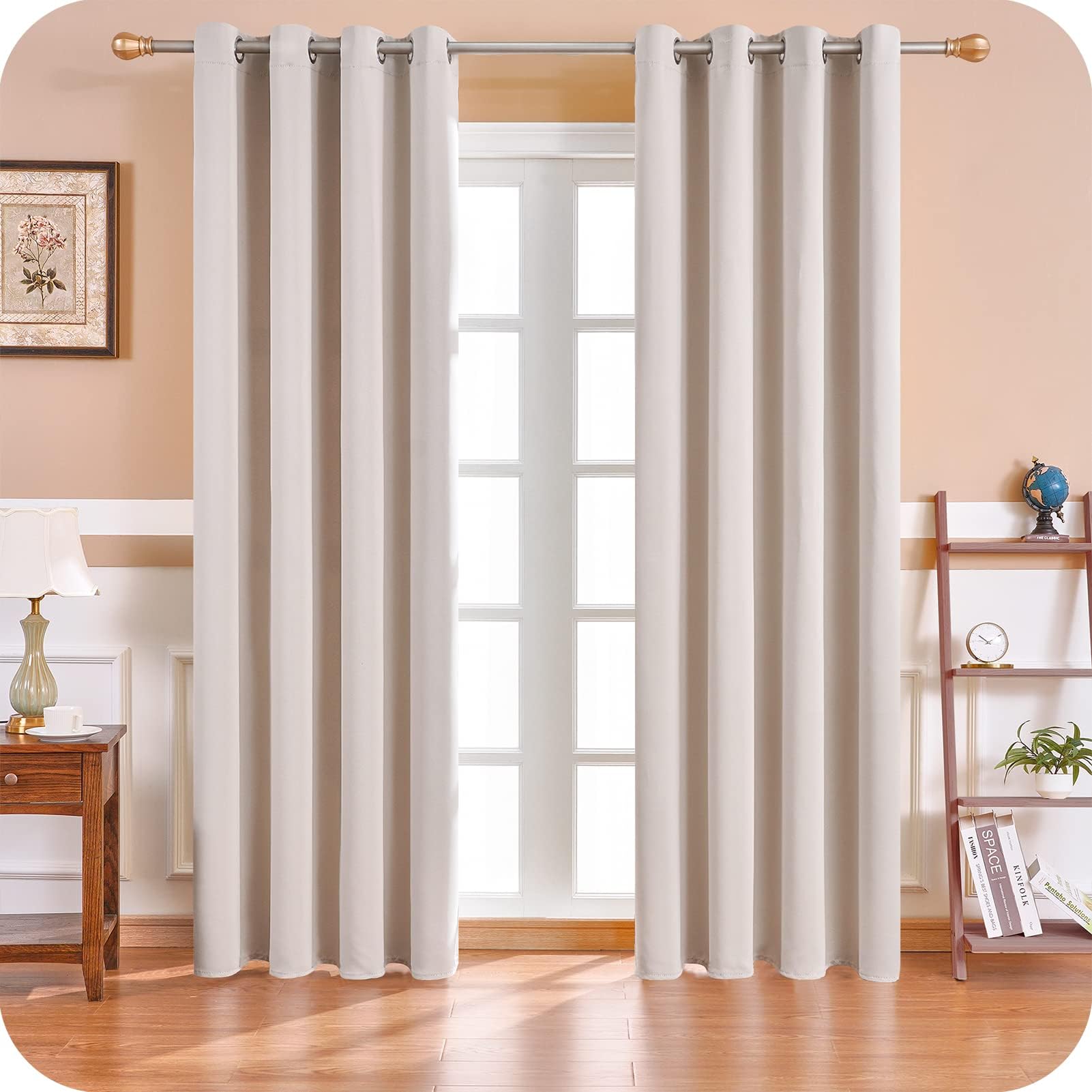 MRTREES Tenda oscurante termica anti calore, tende oscuranti termiche, isolanti anti anti freddi, con occhielli, tenda fonica anti rumore, per camera da letto, soggiorno, beige, 140 x 250 cm, 2 pezzi