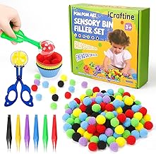 170 PCS Counting Sorting Fine Motor Skills Sensory Bin Filler Include 12 Sorting Bowls, 150 Pom Poms, 6 Tweezers, 2 Scooper Scissors for Kids Early Education, Sorting Counting Training