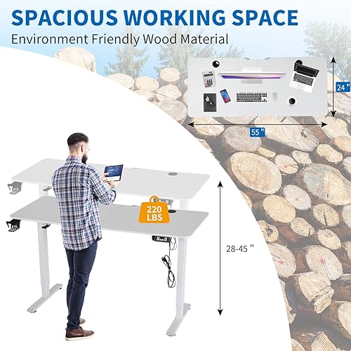 Miniatura 2 de BLKMTY Escritorio eléctrico de pie de 55 x 24 pulgadas, escritorio de computadora ajustable, escritorio ergonómico elevado, escritorio de pie con