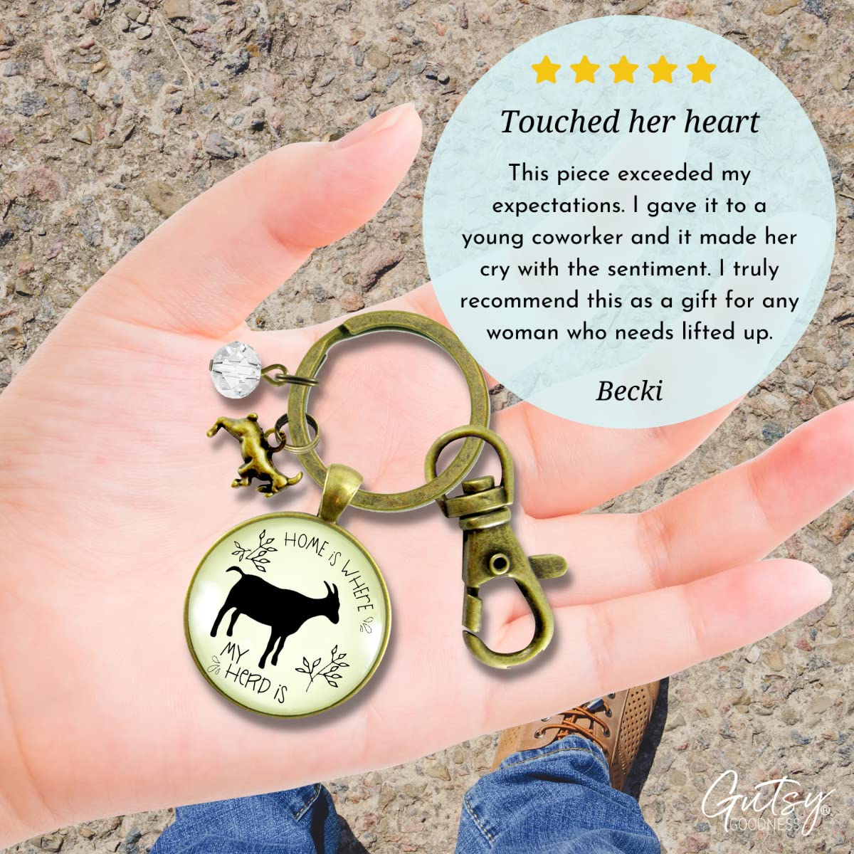 Gutsy Goodness Goat Keychain Home is Where Your Herd is Jewelry Farmhouse Style : Handmade Products