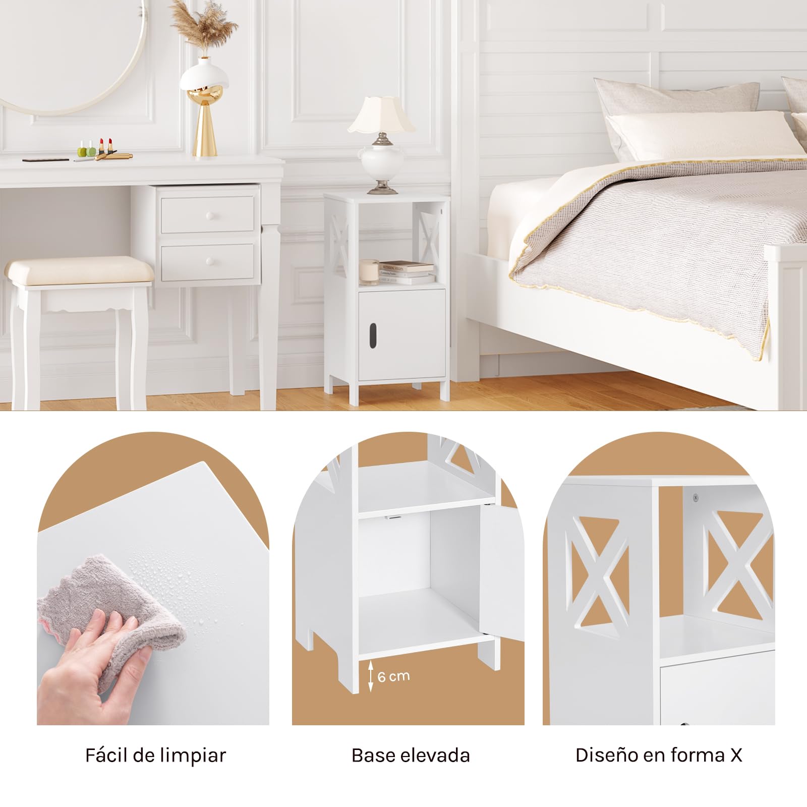 WOLTU 2XMesita de Noche Blanca, Mesilla de Noche Estrecha Dormitorio para Almacenar, 30x30x60 cm, Mesita Auxiliar con Compartimento Abierto y Gabinete con Puerta, Estilo Moderno, MDF, TSR166ws-2