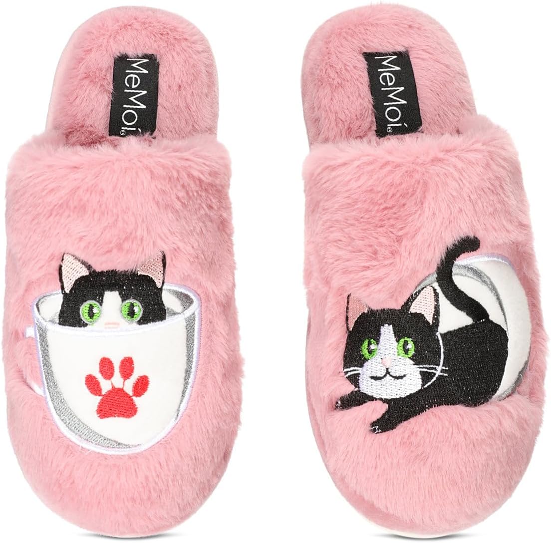 MeMoi Women's Teacup Kitty Plush Slippers
