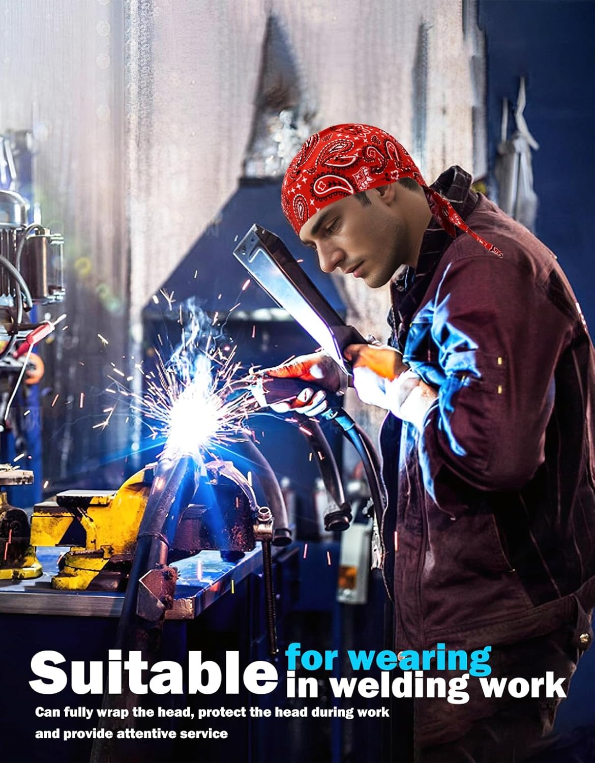 JHYWELL Cotton Dew Beanie Skull Cap Helmet Liner Doo Rag Bandana Welder Welding Sweat Do Rags for Men and Women - Image 5