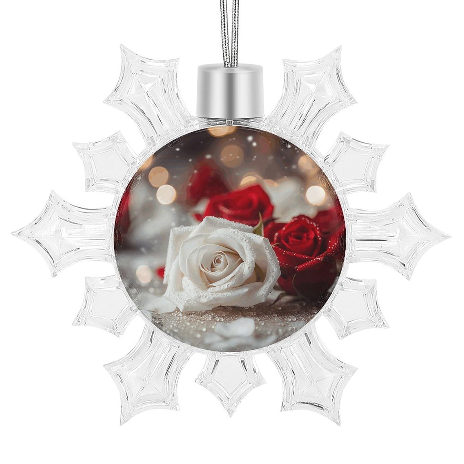 Roses in Background Snowflake Ornaments Cute Snowflake Pendant Exquisite Christmas Tree Ornaments for Christmas Weddings New Year Birthday Holiday Celebration