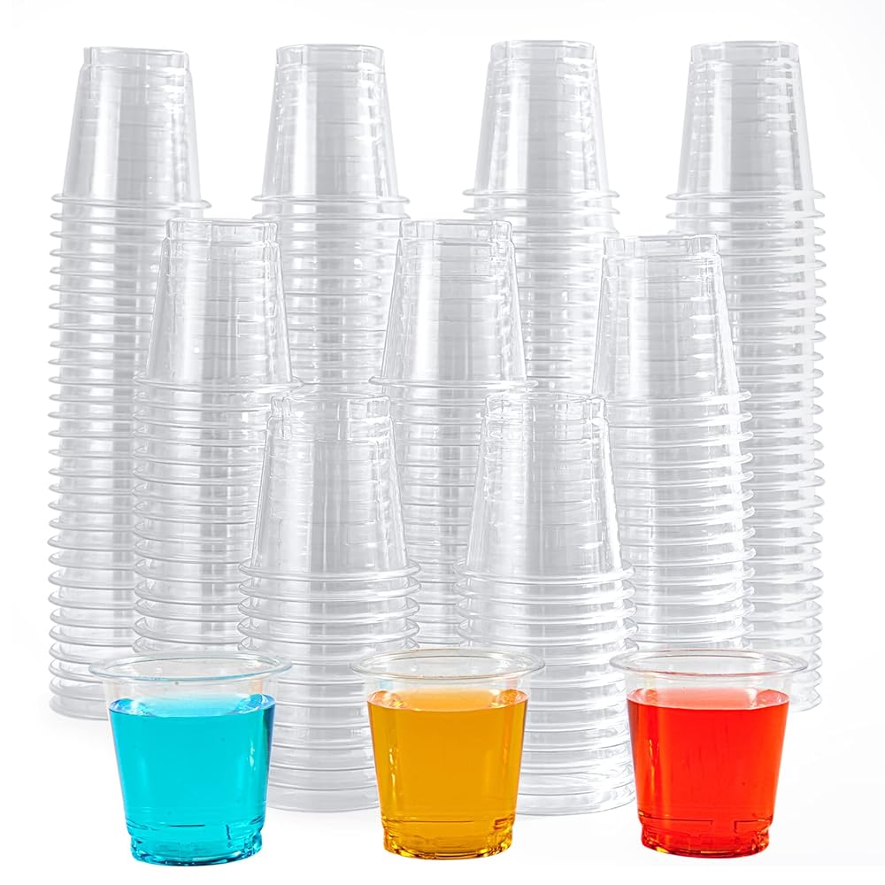 Lilymicky 500 PACK 2 oz Plastic Shot Glasses, 2 Ounce Clear Disposable Party Cups for Vodka, Whiskey, Tequila, Mini Plastic Containers for Sauce, and Sample Tasting