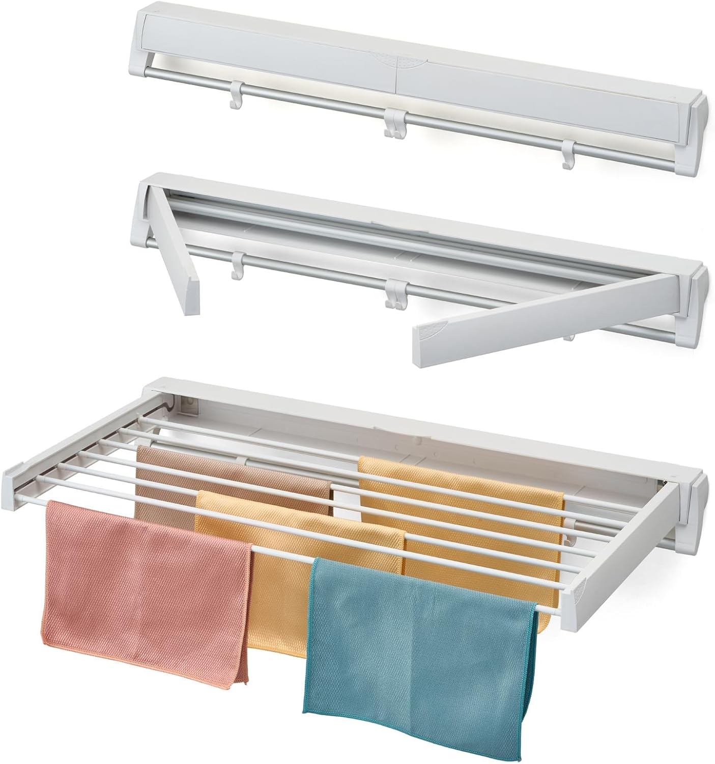 Wall Mounted Drying Rack, Clothes Drying Rack Foldable with 88 lbs Capacity, Aluminum Collapsible Drying Rack, Clothes Drying Rack wall Mounted, Foldable Laundry Rack for Drying (White)