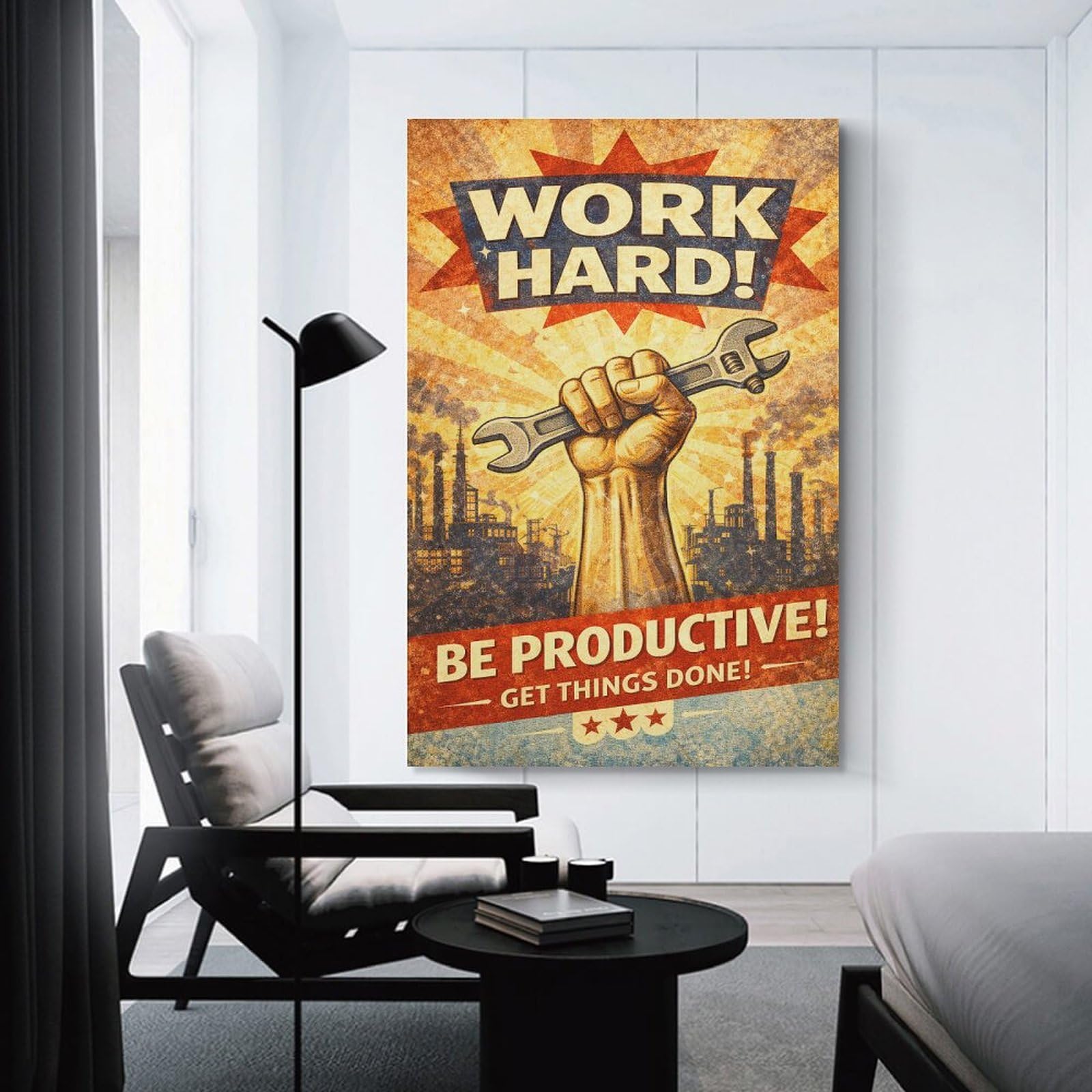 Junmoney Wall Decor Canvas Print Work Hard Be Productive, 24x36inch(60x90cm), for Front Hall, Corridor Or Welcome Spaces, A Neat Decor Update for Hallways