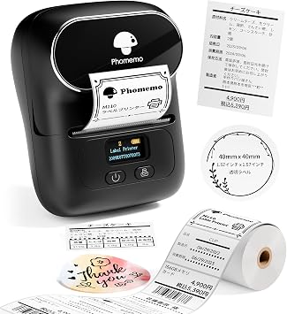 Phomemo M110 Label Writer, Smartphone Compatible, Label Printer, Heat Sensitive, Main Unit + 1 Roll of Label, Price Label Printer, Commercial Printer, Label Maker, Thermal Printer, Seal Printer, Barcode Puller, Mobile Printer, Bluetooth Connection, Price Tags, Food Displays, Packaging, Wrapping, DIY Labels, Refrigerator Storage, Android and iOS Compatible, Black