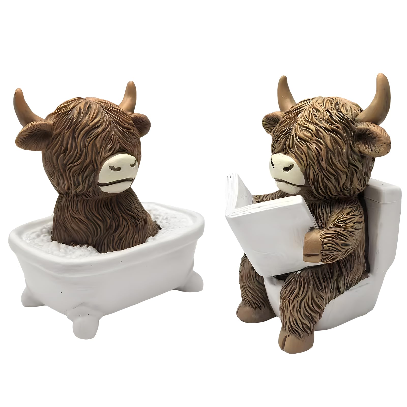 shirylzee Highland Cow Ornaments, Bathroom Ornaments, Funny Bathtub & Toilet Pattern Highland Cow Bathroom Accessories, Cute Animal Ornament for Home Garden Decor, Bath Figurine for Animal Lovers