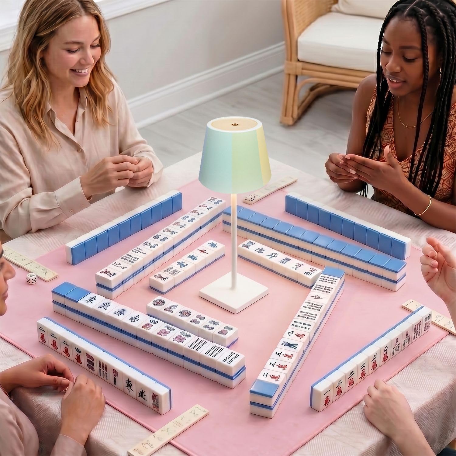 Mahjong Cordless Table Lamp rainbow stripes soft pastel 3 Color Dimming image 2