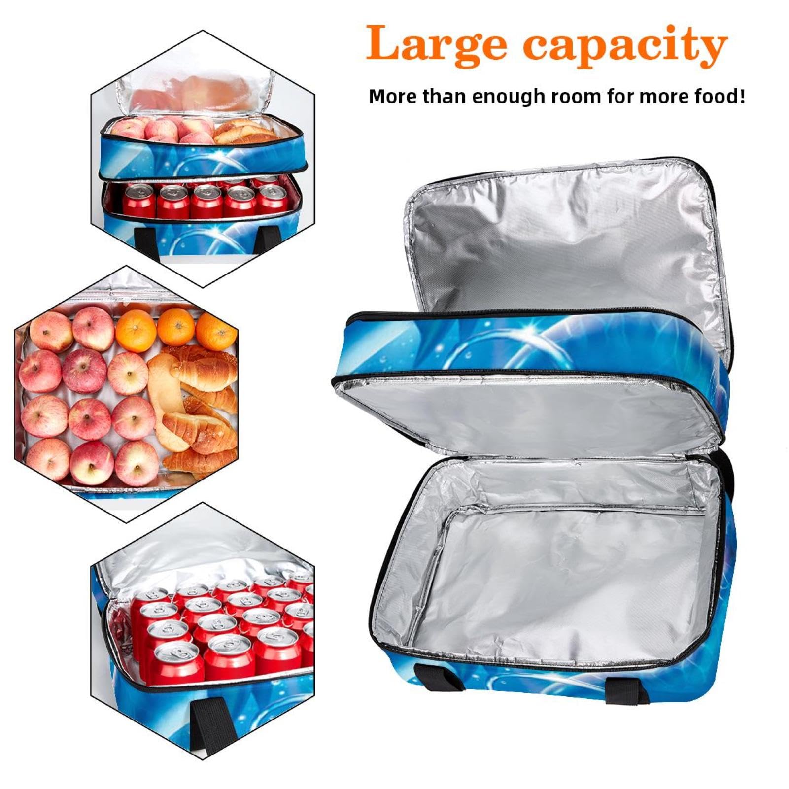 Grand sac à déjeuner isotherme pour homme et femme, double couche, étanche, étanche, réutilisable, sac fourre-tout pour le travail, l'école, le pique-nique, la plage, le camping, les voyages, motif
