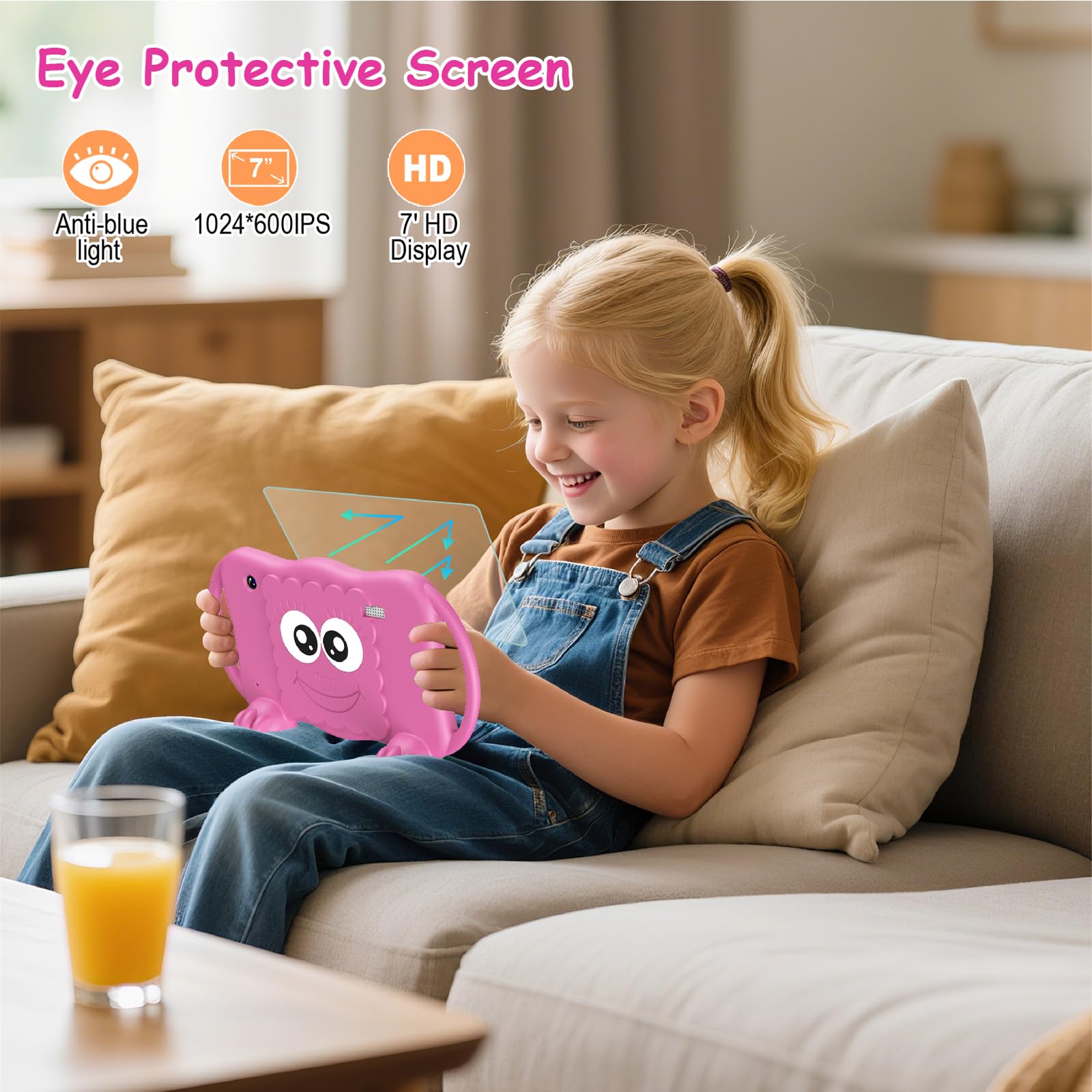Trayoo Tablet per bambini da 7 pollici per bambini 3-12, 32 GB, tablet per bambini con doppia fotocamera, controllo parentale, custodia solida, WiFi, GMS, YouTube, Netflix, software di apprendimento