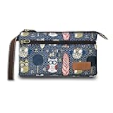 WisePoint Coin Purse, Wristlet Clutch Purse with Compartments, Zipper Coin Pouch Wristlet Wallet Cartoon Animal Print Wristlet Casual Bag for Shopping, Dating, Travel (owl)