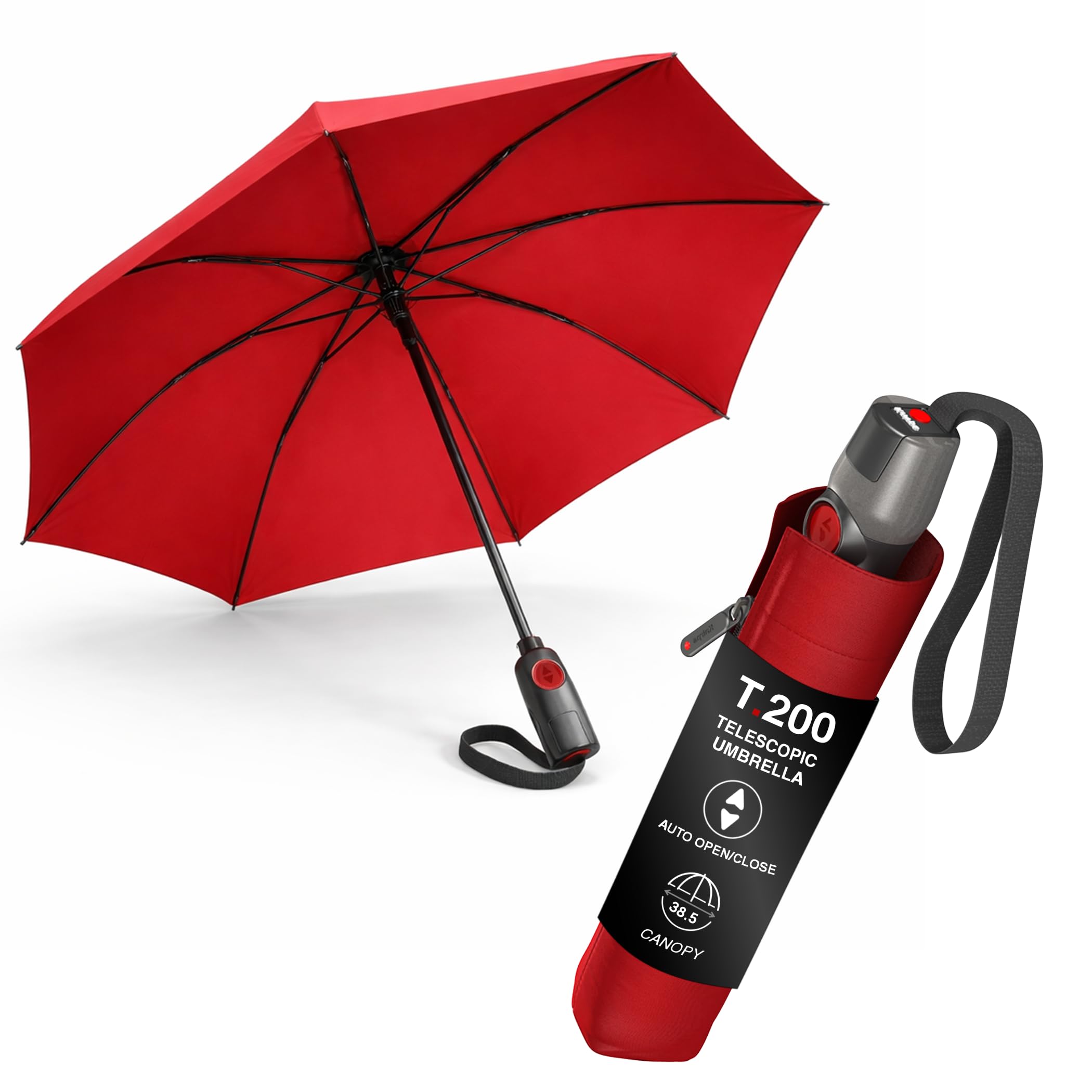 Knirps T.200, ombrello medio Duomatic con apertura e chiusura automatica, ombrello compatto antivento per pioggia, ombrello da viaggio per adulti, diametro 97 cm, ombrello retrattile e custodia per il