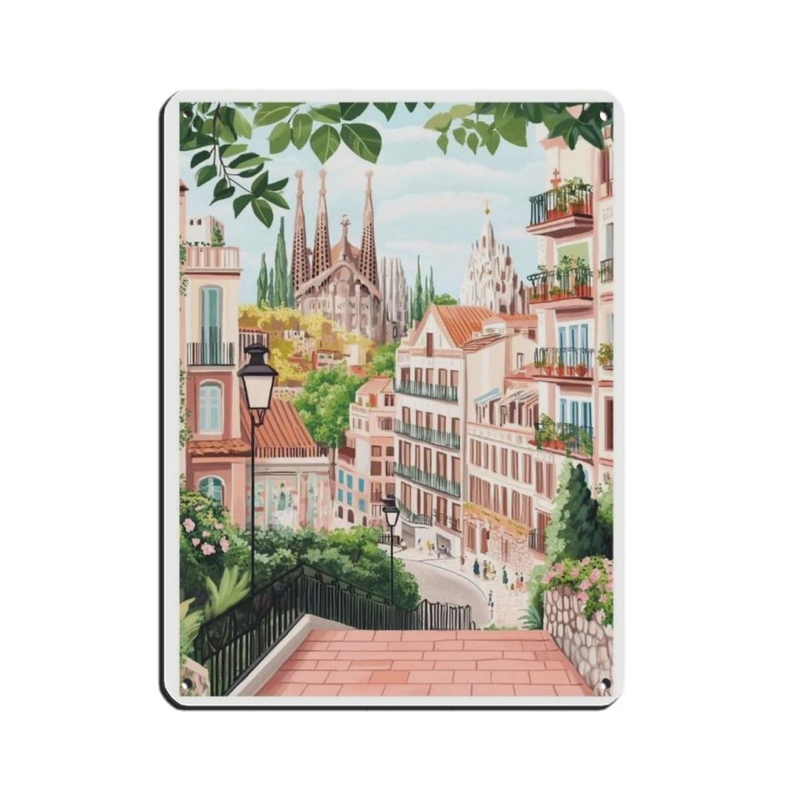 Lxwnze 30L X 40W Cm Barcelona Poster, Spain Art, Travel Poster (3) Retro Poster Metal Tin Sign Chic Art Retro Iron Painting Bar People Cave Cafe Family Garage Poster Wall Decoration 12X16inch(30X40cm)