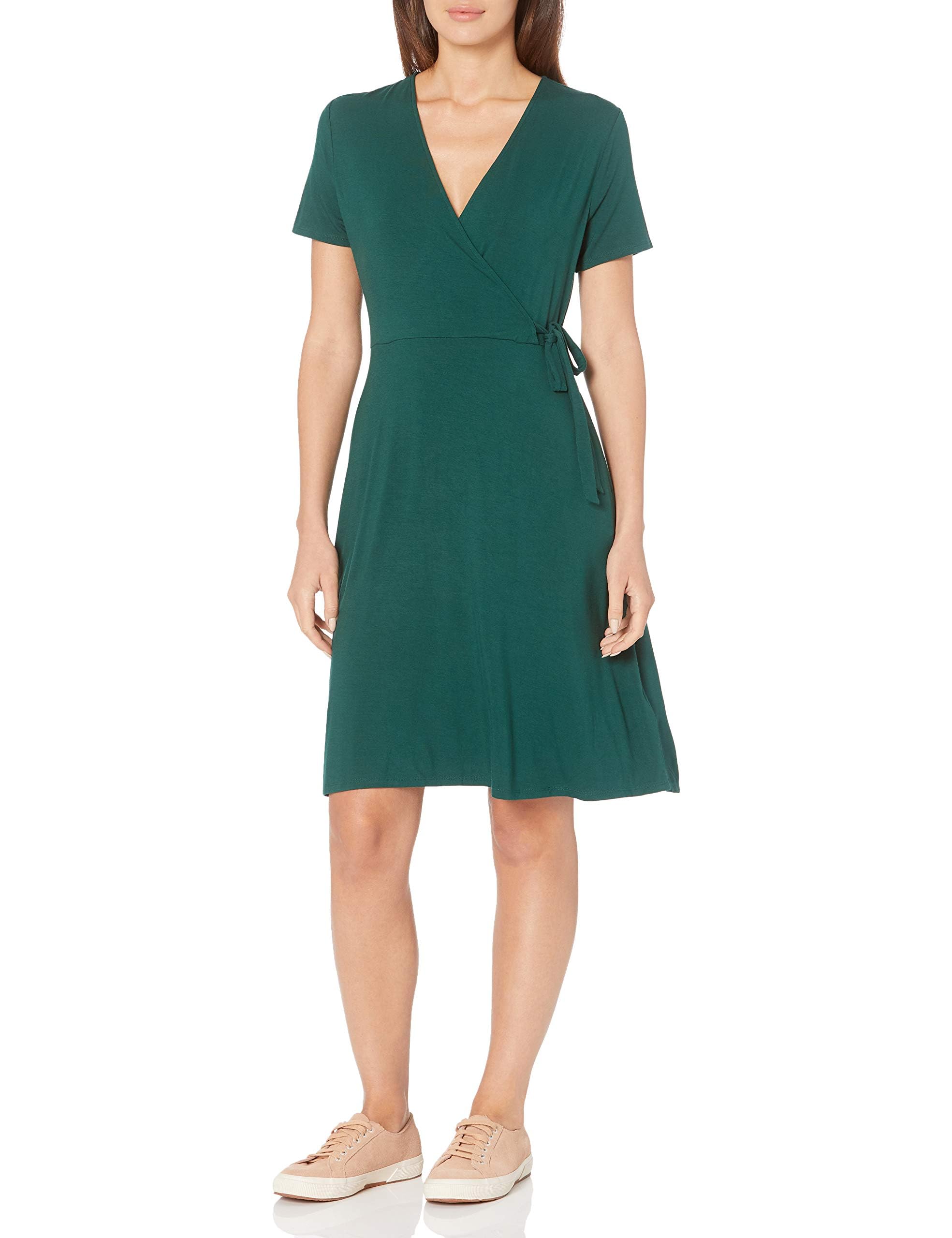Amazon Essentials Damen Kurzärmliges Kleid mit Wickeloptik