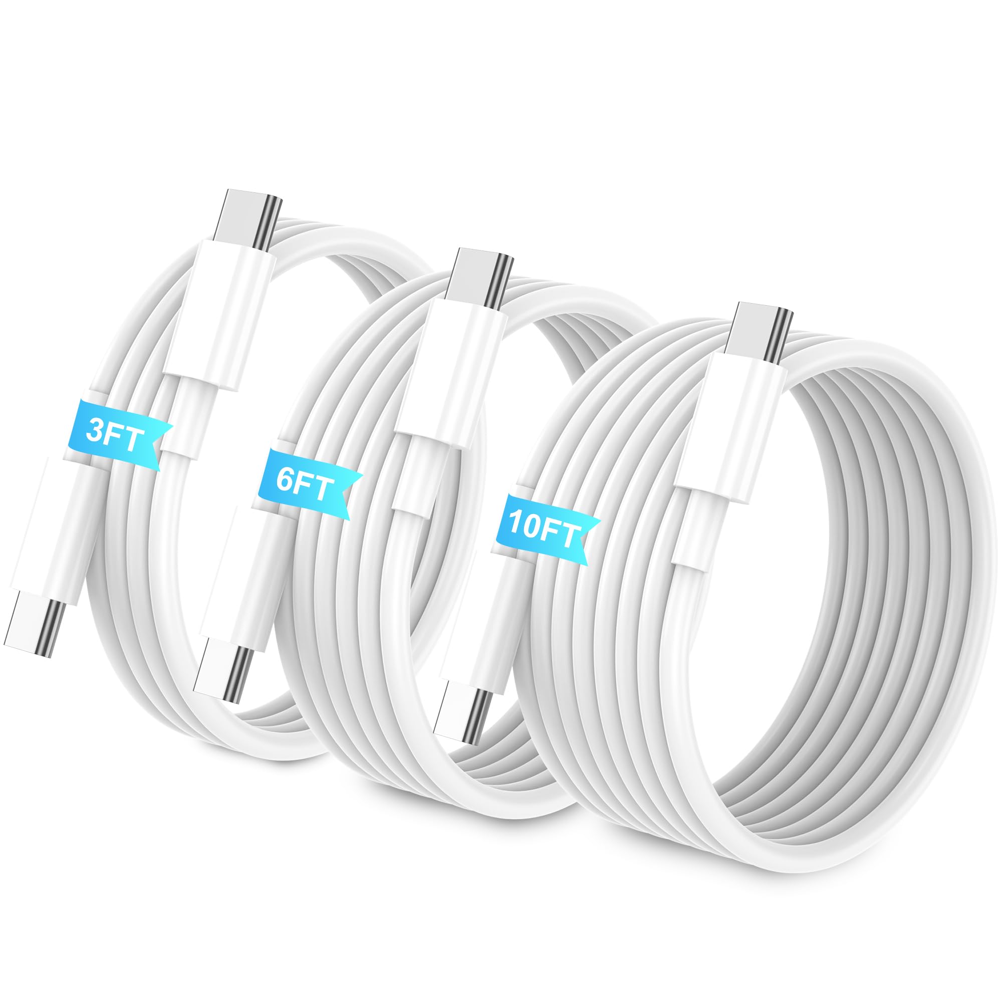 Cavo da USB C a USB C, confezione da 3 [0,9 m + 1,8 m + 3 metri] 60 W cavo di ricarica rapida tipo C, C a C cavo di ricarica rapida per iPhone 17/1615/Pro Max/Pro/Plus/iPad/Air/Galaxy S25/S24/S24+/S24