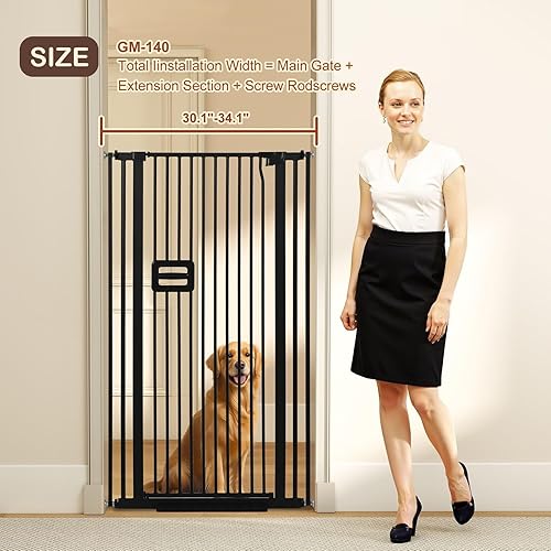 Miniatura 7 de SMONTER Puerta para gatos extra alta de 55 pulgadas de alto, puerta de bebé para puertas, se expande a 34 pulgadas de ancho, color negro