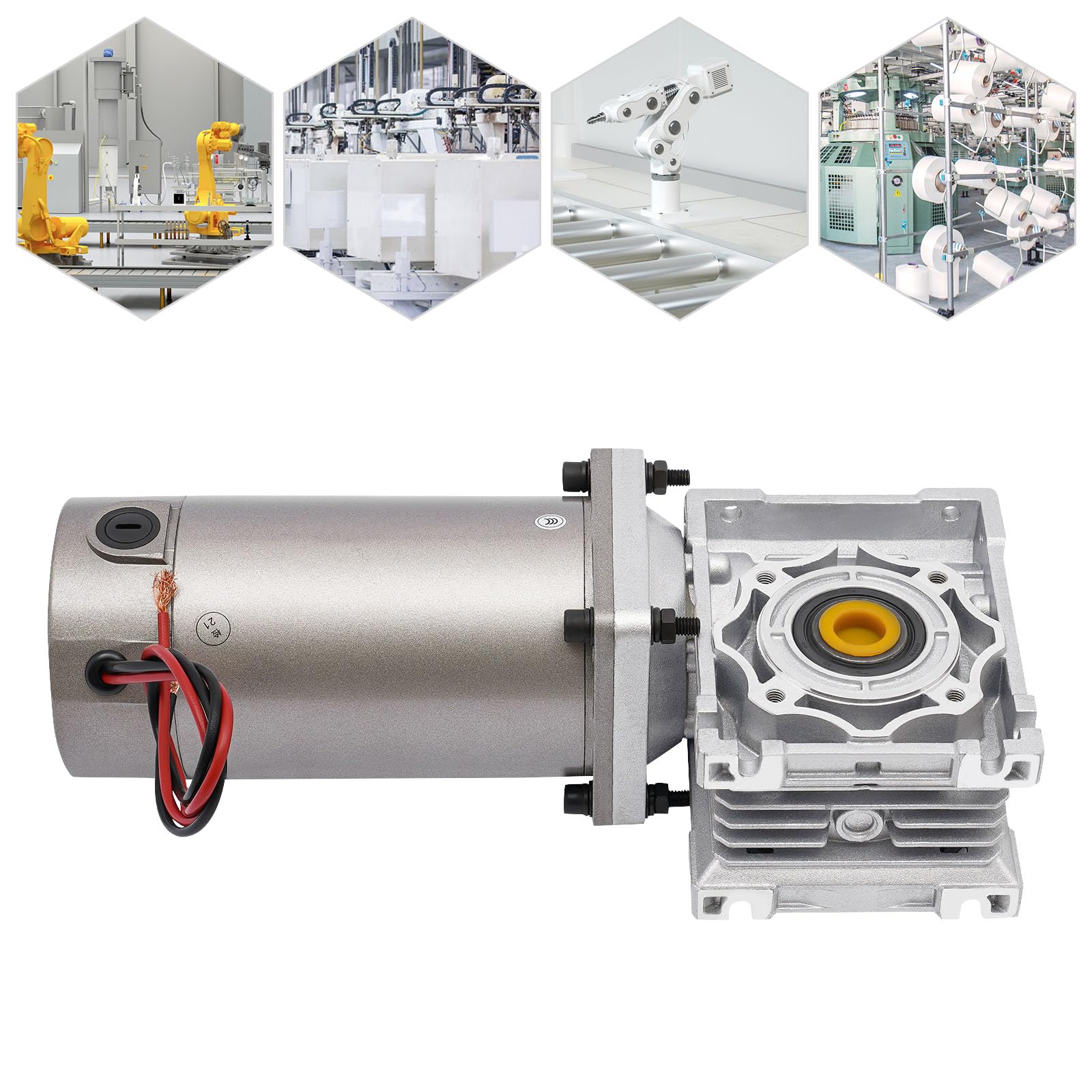 Motor reductor Worm Gear de 300 W | Motor eléctrico RV engranaje helicoidal DM09 NLRV-040, DC 24 V, autobloqueante, plata, IP65