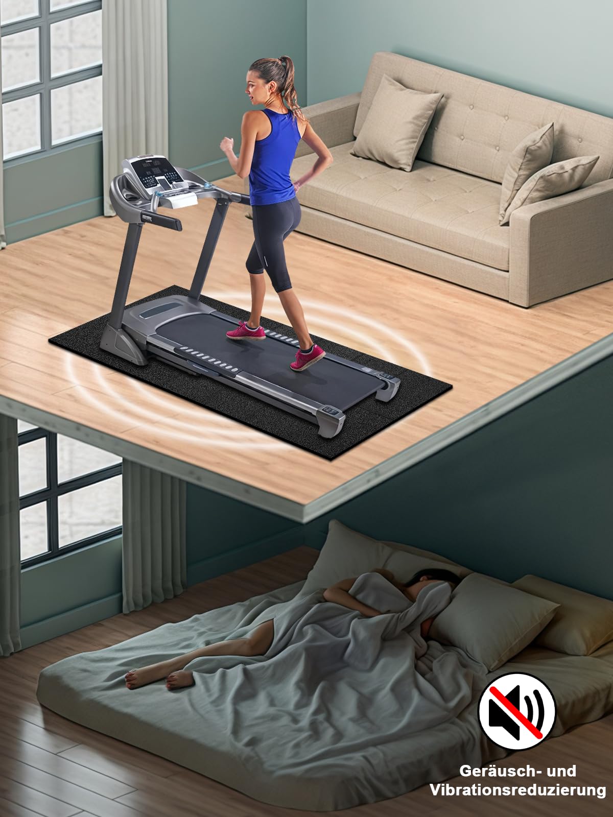 Tappetino per Tapis Roulant, 160 x 76 cm, Tappetino Palestra Spessore 6 mm, Pieghevole, per Tappeti, Pavimenti in Legno, Compatibile con Tappetino da Passeggio, Cyclette, Ellittica