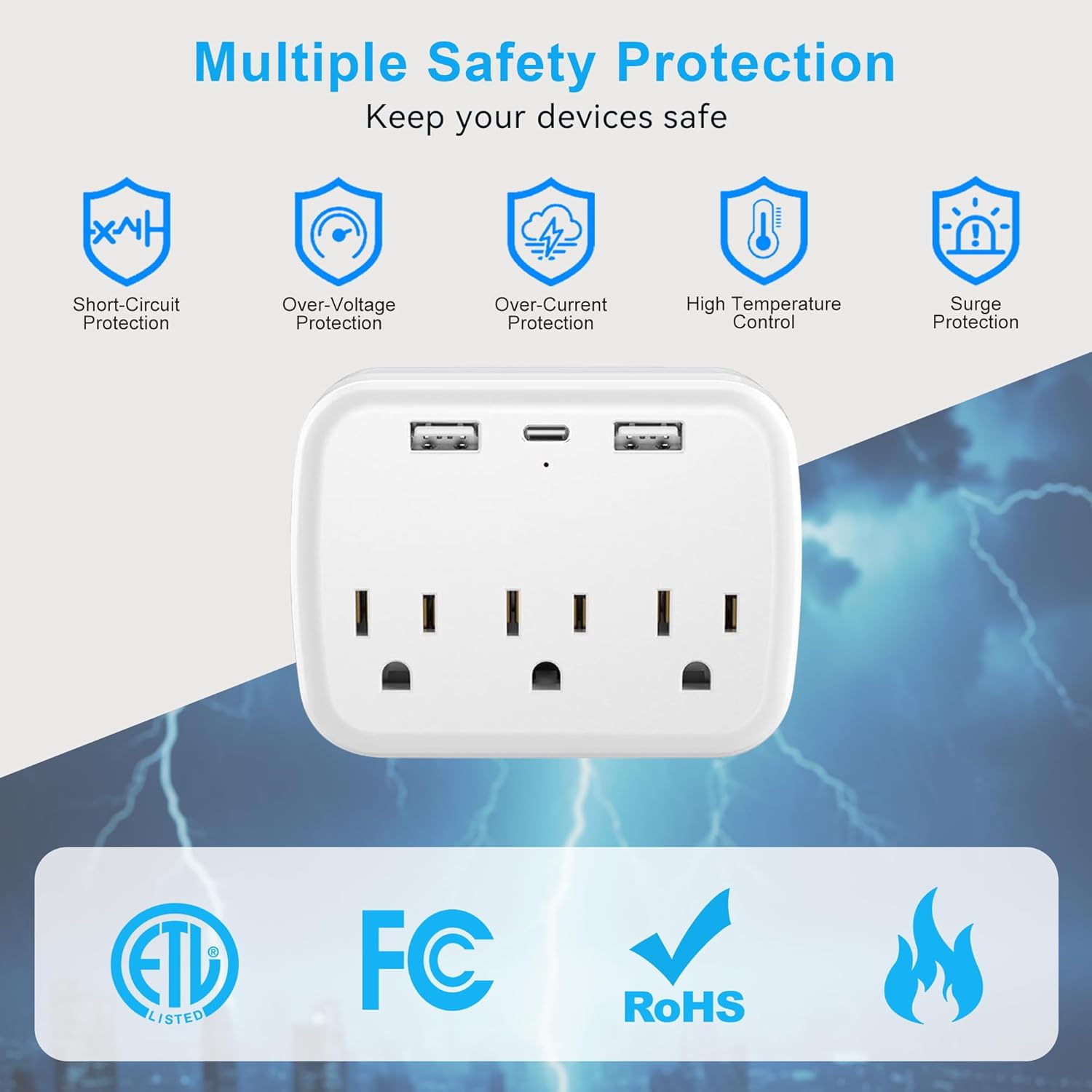 Multi Plug Outlet Extender 2 Pack - Surge Protector Wall Plug Splitter with 3 Electrical Outlets 3 USB Ports(1 PD 20W USB-C Charger),Multiple Plug Adapter for Travel/Dorm/Office/Bedroom
