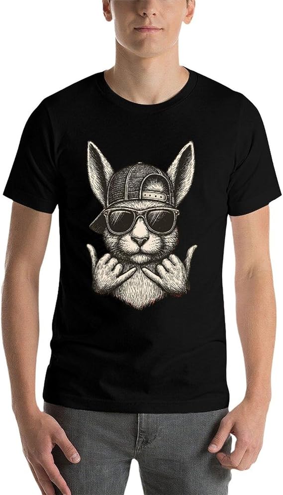 Men and Women Graphic Tee Casual Cool Bunny Face Sunglasses Rabbit Easter Day Shirt
