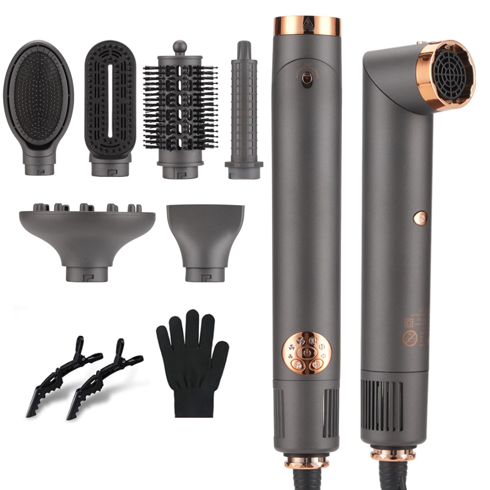 BESTBOMG Air Styler 6 in 1 Hairstyler Haartrockner Heißluftbürste, Lockenstab Multistyler Glättbürste Heißluft-Styler Styling und Trocknungssystem, Warmluftbürste Automatisch mit Aufsätzen