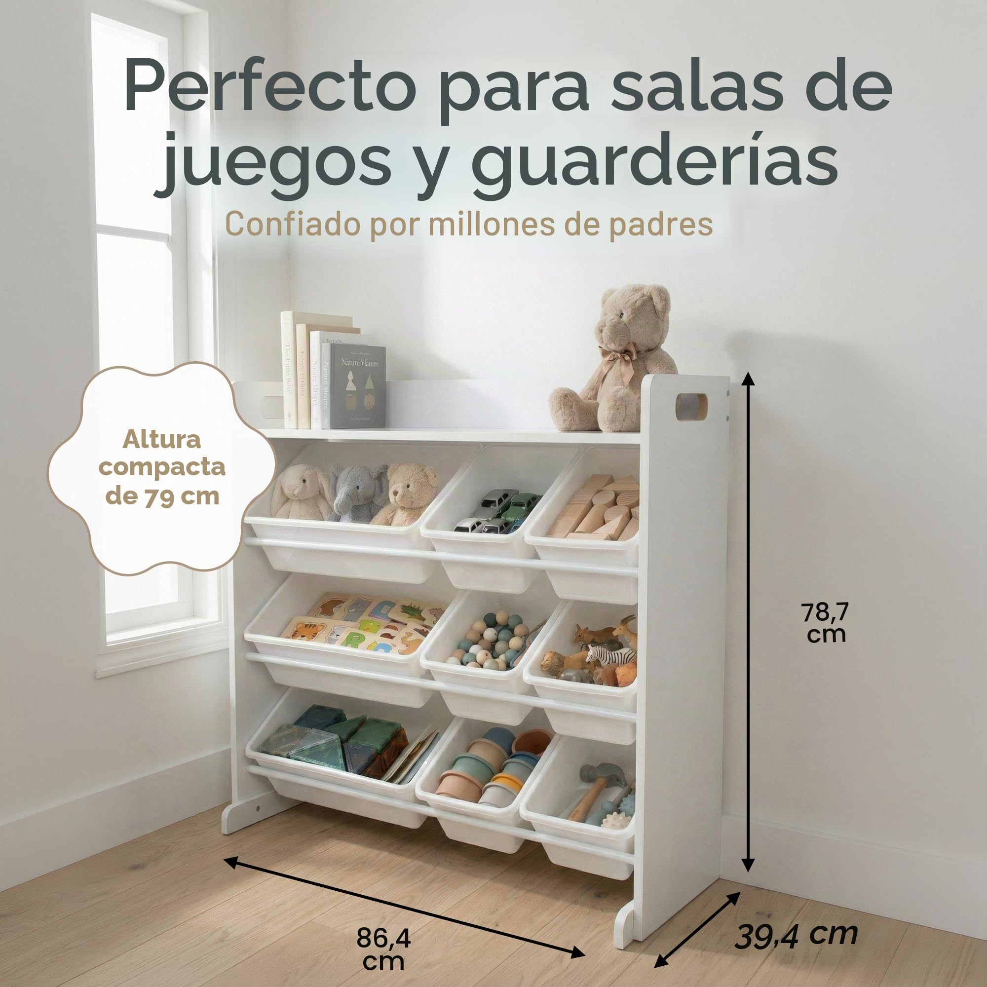 Humble Crew estantería infantil blanco/blanco: 9 cajas almacenamiento, organiza juguetes, diseño elegante, segura, montaje rápido, ideal para niños