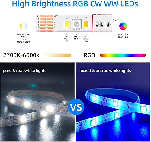 Miniatura 4 de GIDEALED Smart Zigbee 3.0 RGBWW - Tira de luces LED, kit de 16.4 pies compatible con Echo Plus Echo Studio Alexa Control de voz y aplicación RGB