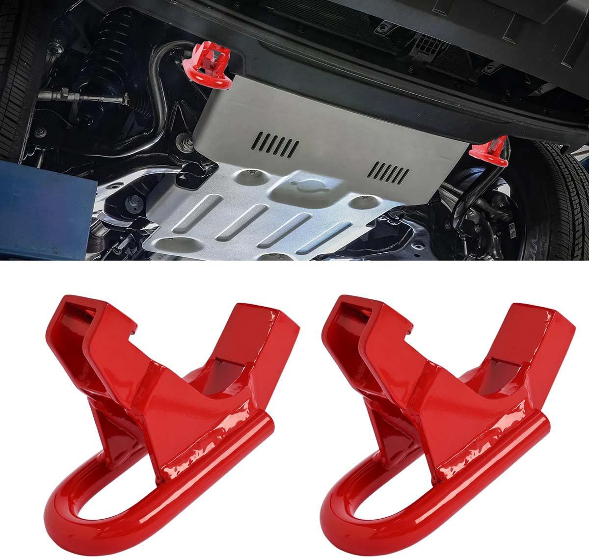 2Pcs Front Tow Hook,Steel Heavy Duty U-Rings Pull Recovery Points Towing Hitch Strap Hooks Vehicle Accessory for Toyota Tundra 2022-2025 (Red)