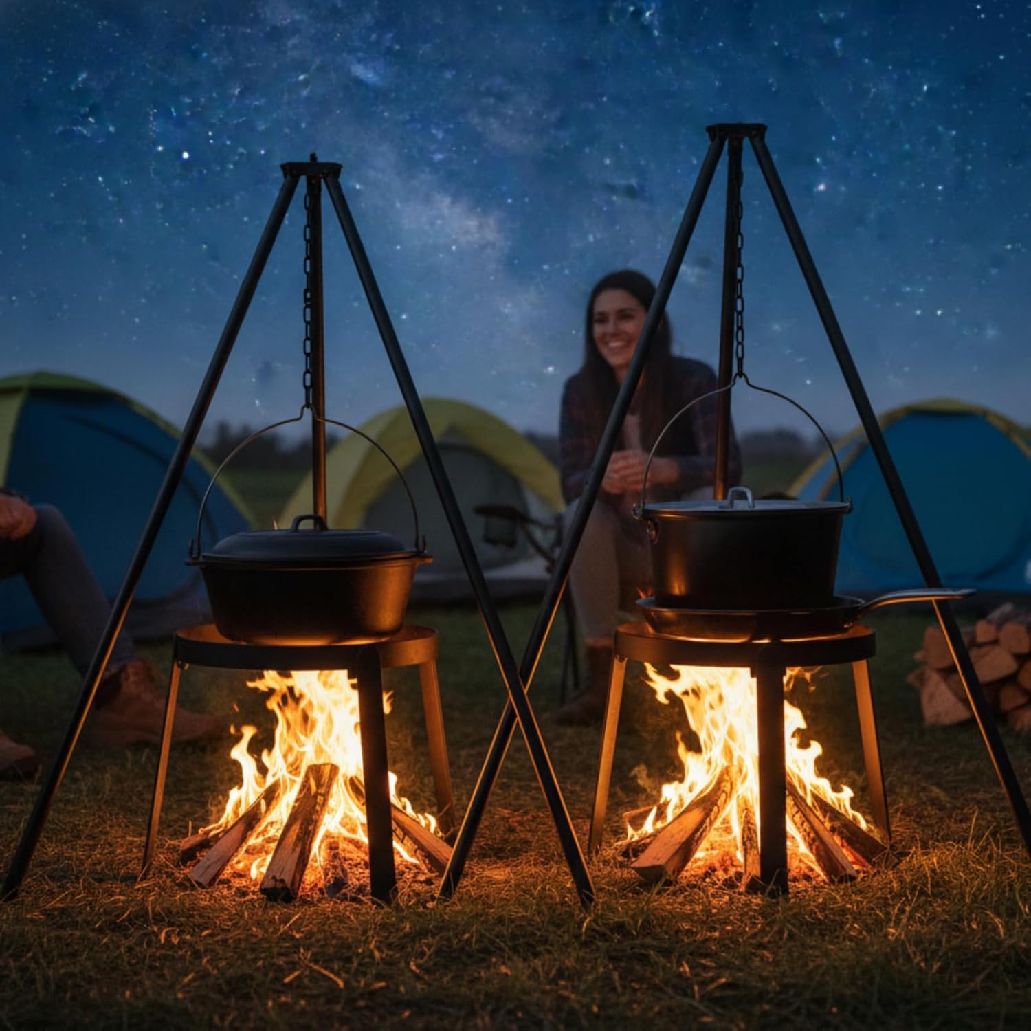 Cooking Tripod for Campfire, 2-Pack 13x10x9.5 Inch Open Fire Cooking Stand, 1500°F Powder Coated Dutch Oven Tripod for Outdoor Camping
