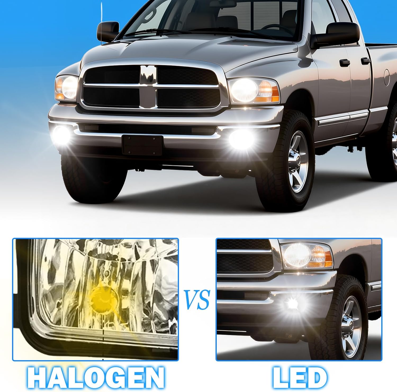 LED Fog Lights Compatible With 2002-2008 Dodge Ram 1500/2003-2009 Dodge Ram 2500 3500 Pickup Truck w/DRL Amber Turn Signals Fog Lights 1 Pair of Fog Lights Clear Lens